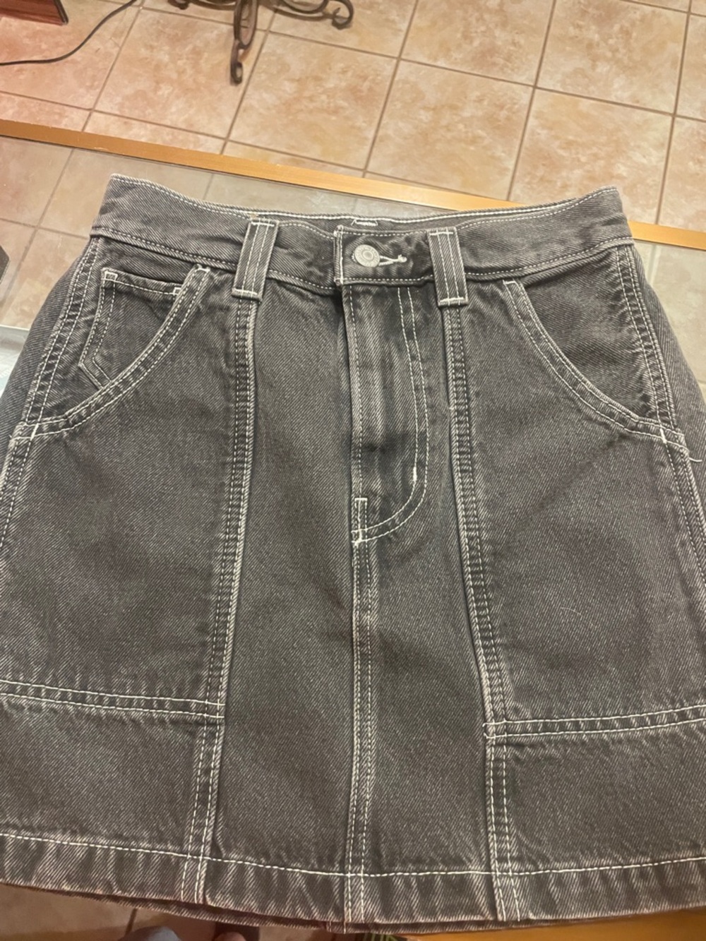Levi's Black Washed Denim Mini Skirt with Back Pockets